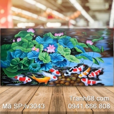 Tranh thêu chữ thập Cửu ngư quần hội Lv3043 KT 100x55cm