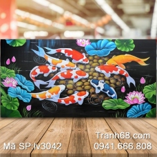 Tranh Thêu Chữ Thập Cửu Ngư Quần Tụ Lv3042 KT 99x55cm