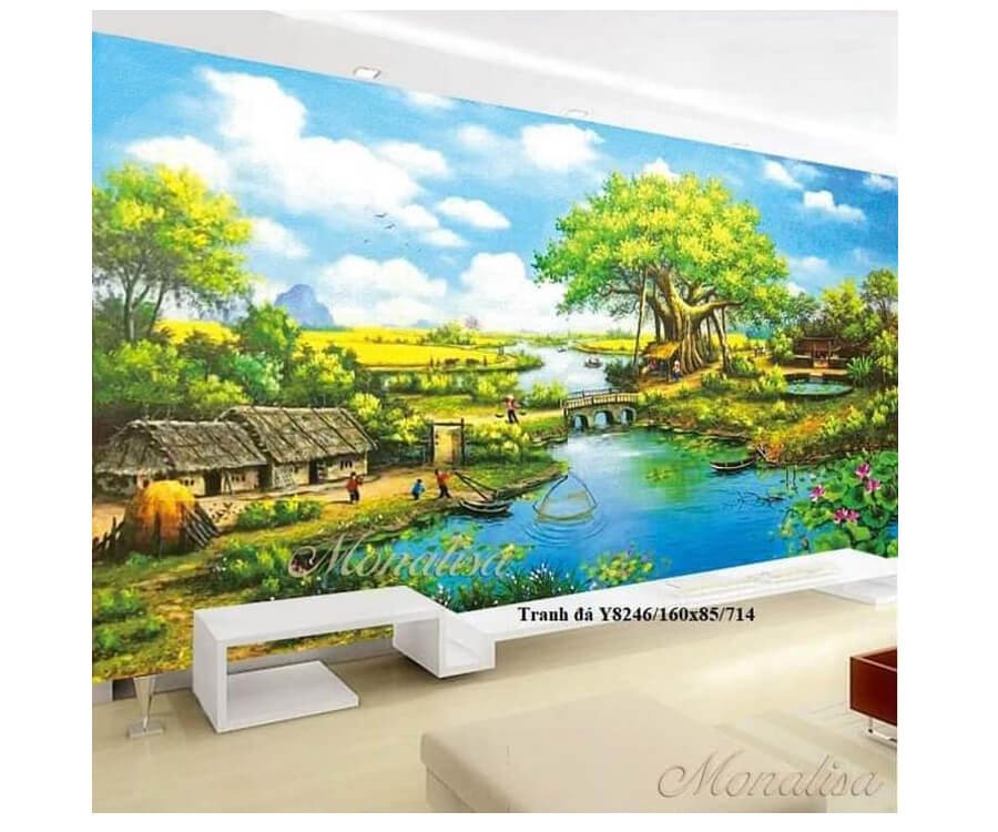 Tranh đính đá phong cảnh Làng Quê Yên Bình Y8346 kích thước 160x85cm