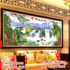 Tranh Gắn Đá ABC Thiên Nhiên Giao Hòa A9601 KT 150x73cm Gắn Kín Toàn Bộ